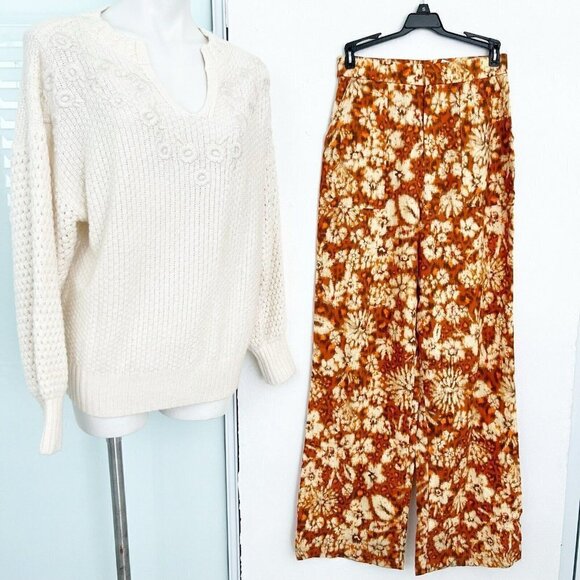 Zara Linen Palazzo Pants XSMALL ORANGE burnt Bohemian - Picture 8 of 15